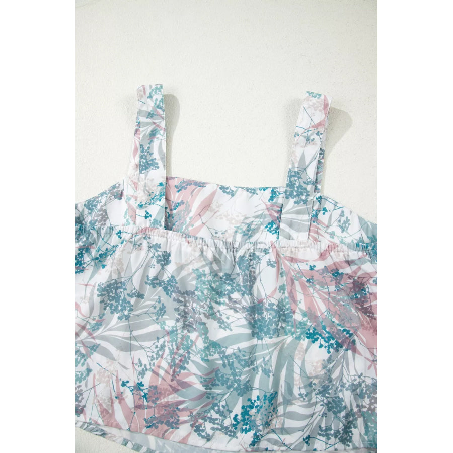 Floral Print Sleeveless Top and Wide Leg Pants Set Apparel and Accessories