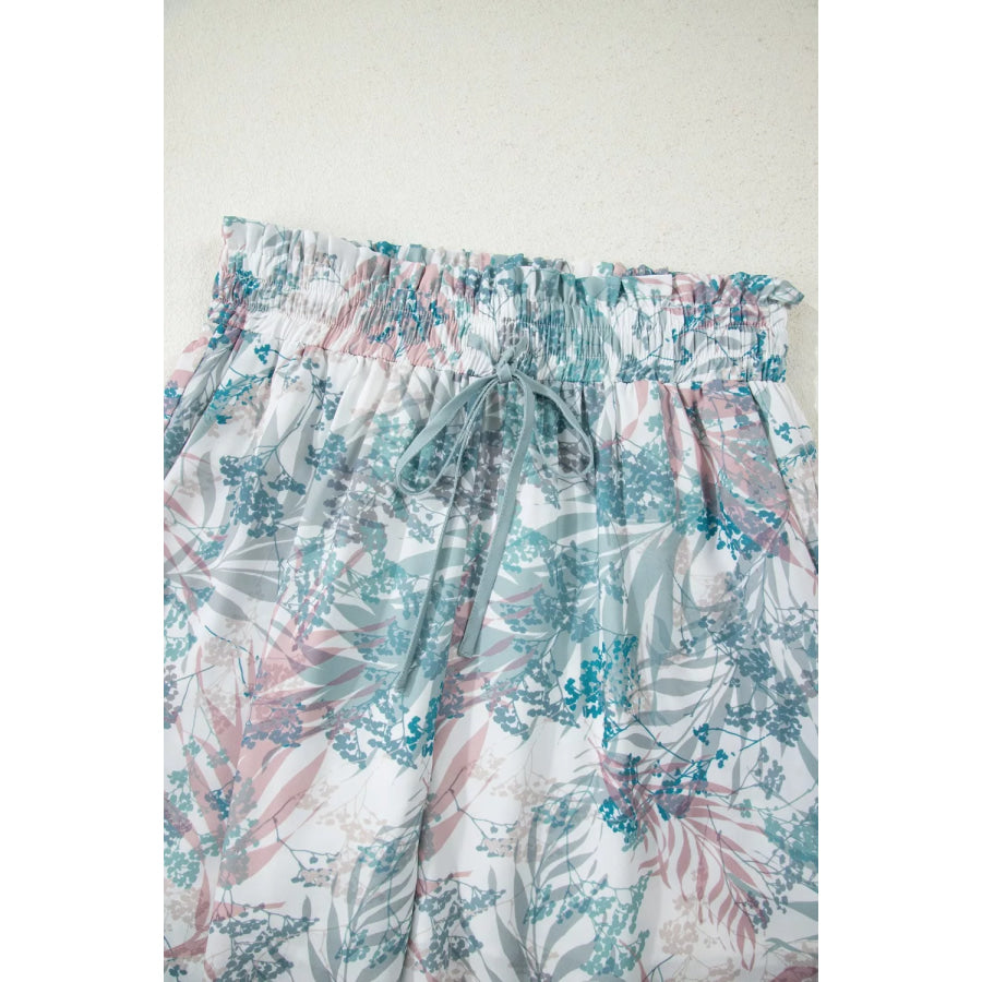 Floral Print Sleeveless Top and Wide Leg Pants Set Apparel and Accessories