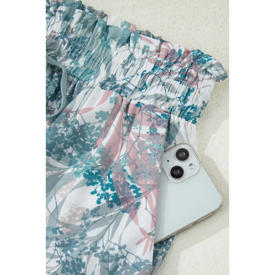 Floral Print Sleeveless Top and Wide Leg Pants Set Apparel and Accessories