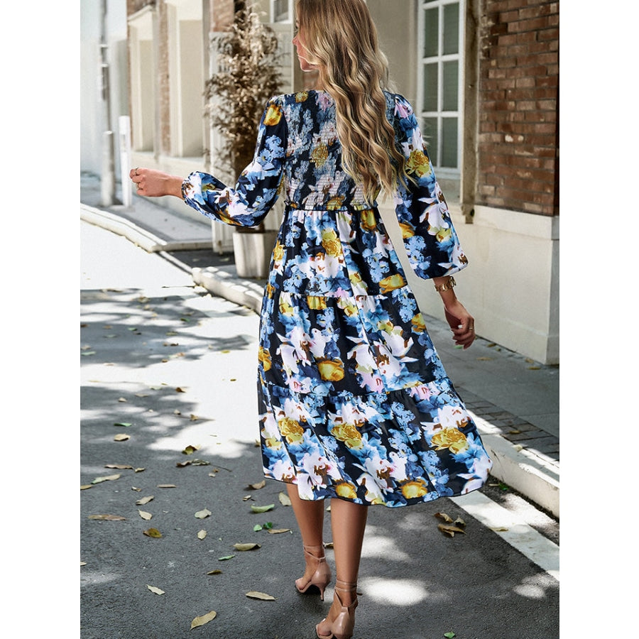 Floral Print Smocked Midi Dress