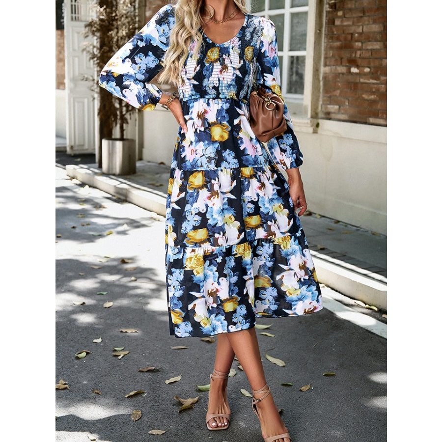 Floral Print Smocked Midi Dress