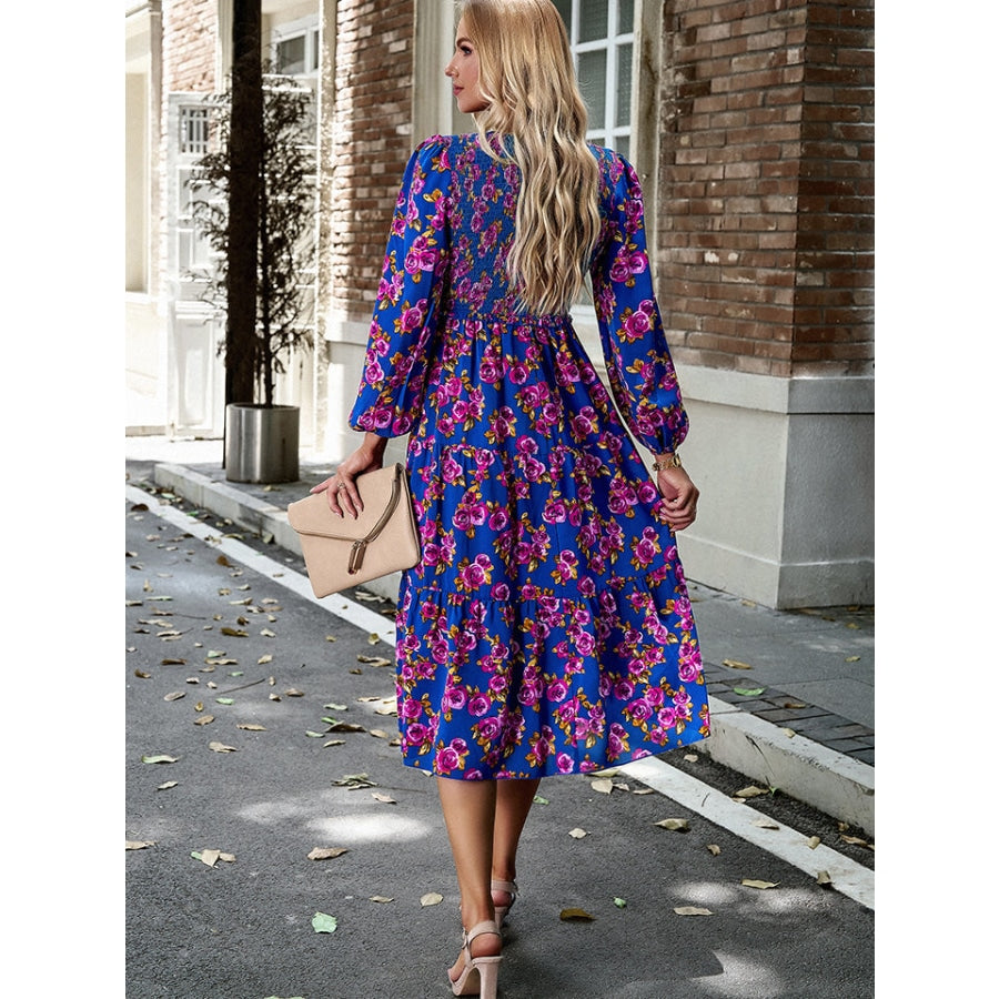 Floral Print Smocked Midi Dress