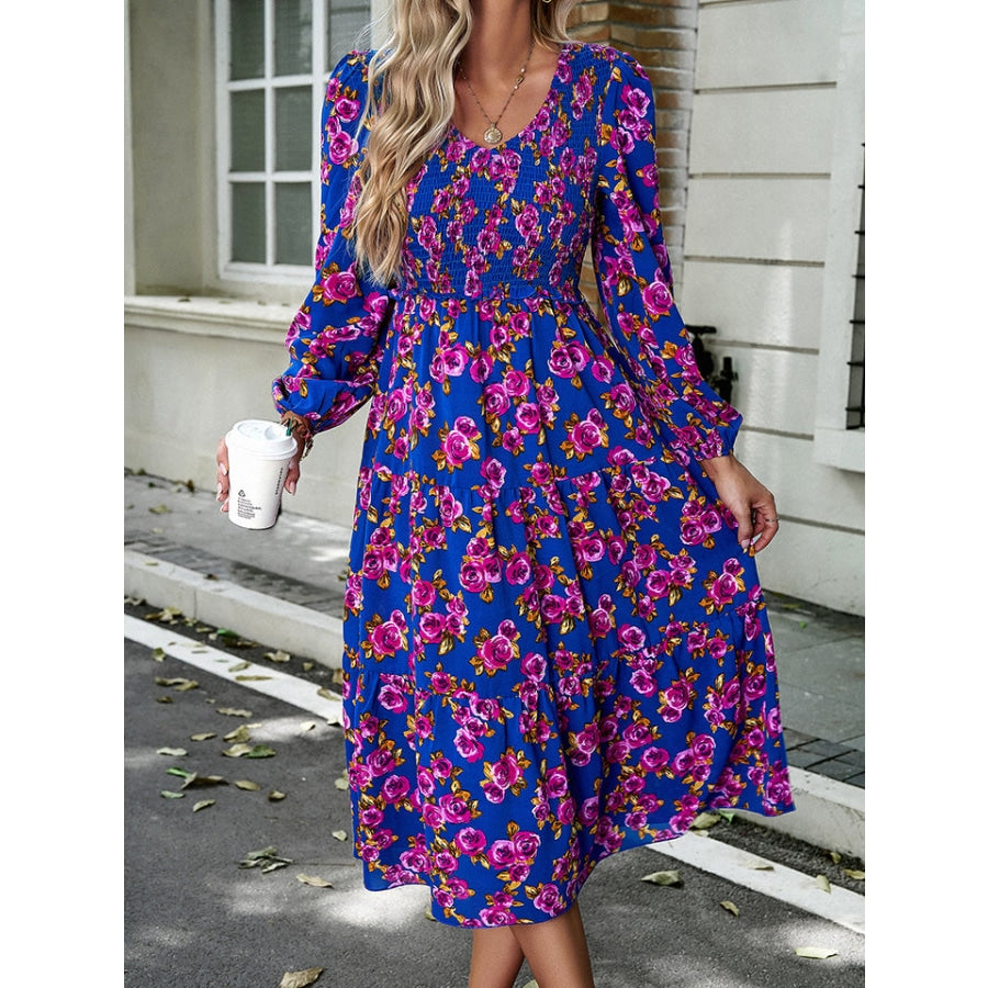 Floral Print Smocked Midi Dress