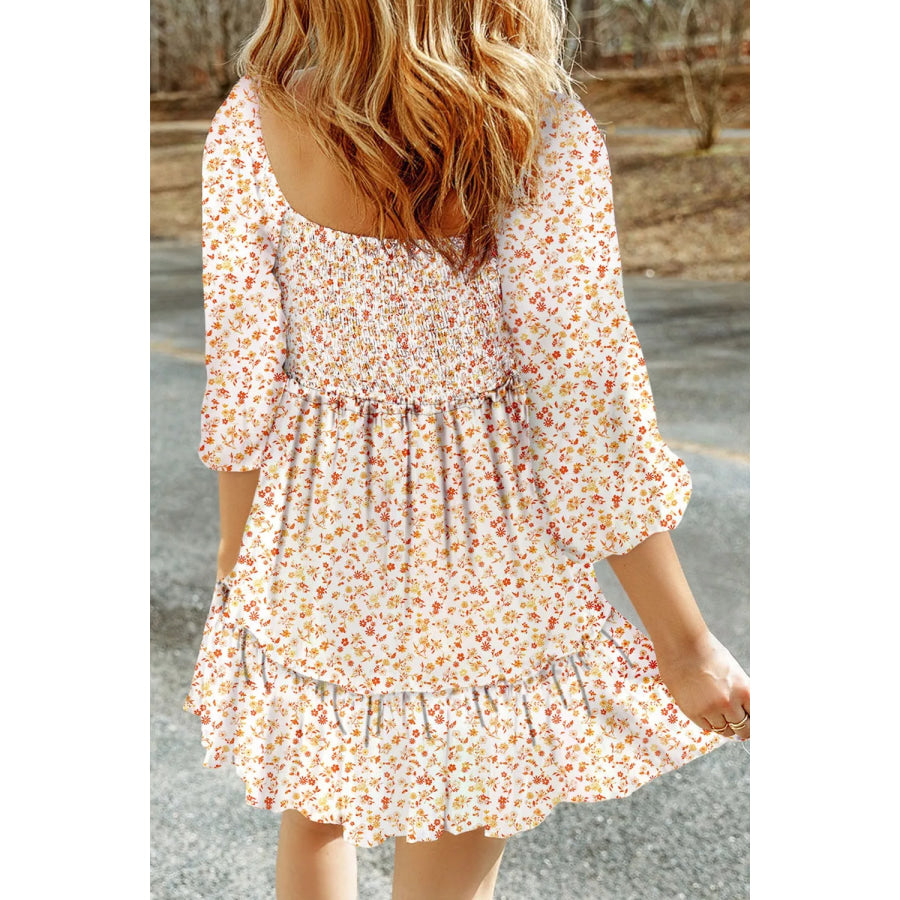 Floral Print Smocked Mini Dress Apparel and Accessories