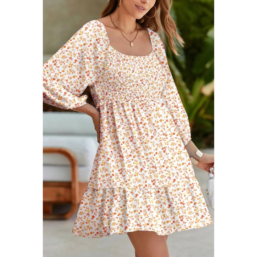 Floral Print Smocked Mini Dress Apparel and Accessories