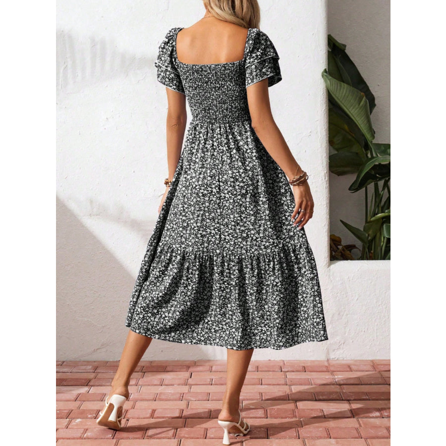 Floral Print Smocked Ruffle Sleeves Dress Apparel and Accessories