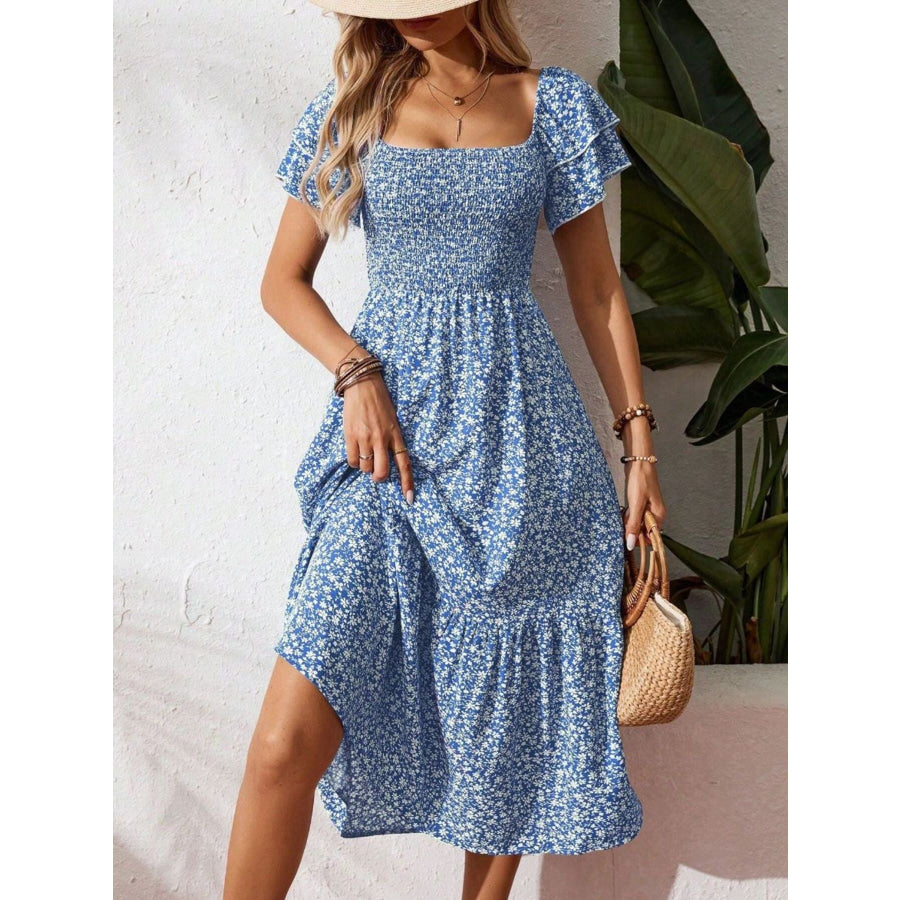 Floral Print Smocked Ruffle Sleeves Dress Apparel and Accessories