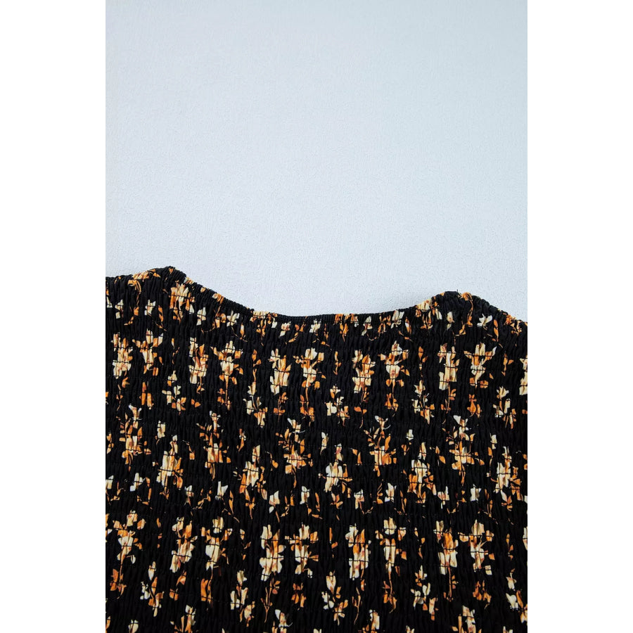 Floral Print Smocked Waist Long Sleeve Blouse Apparel and Accessories