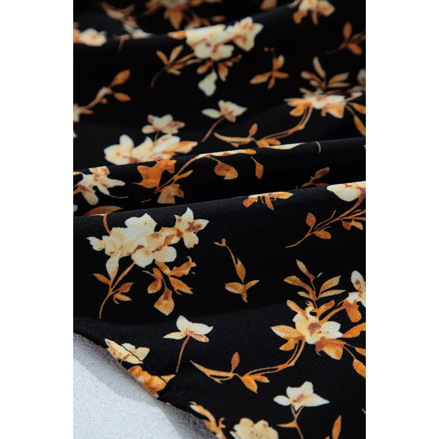 Floral Print Smocked Waist Long Sleeve Blouse Apparel and Accessories