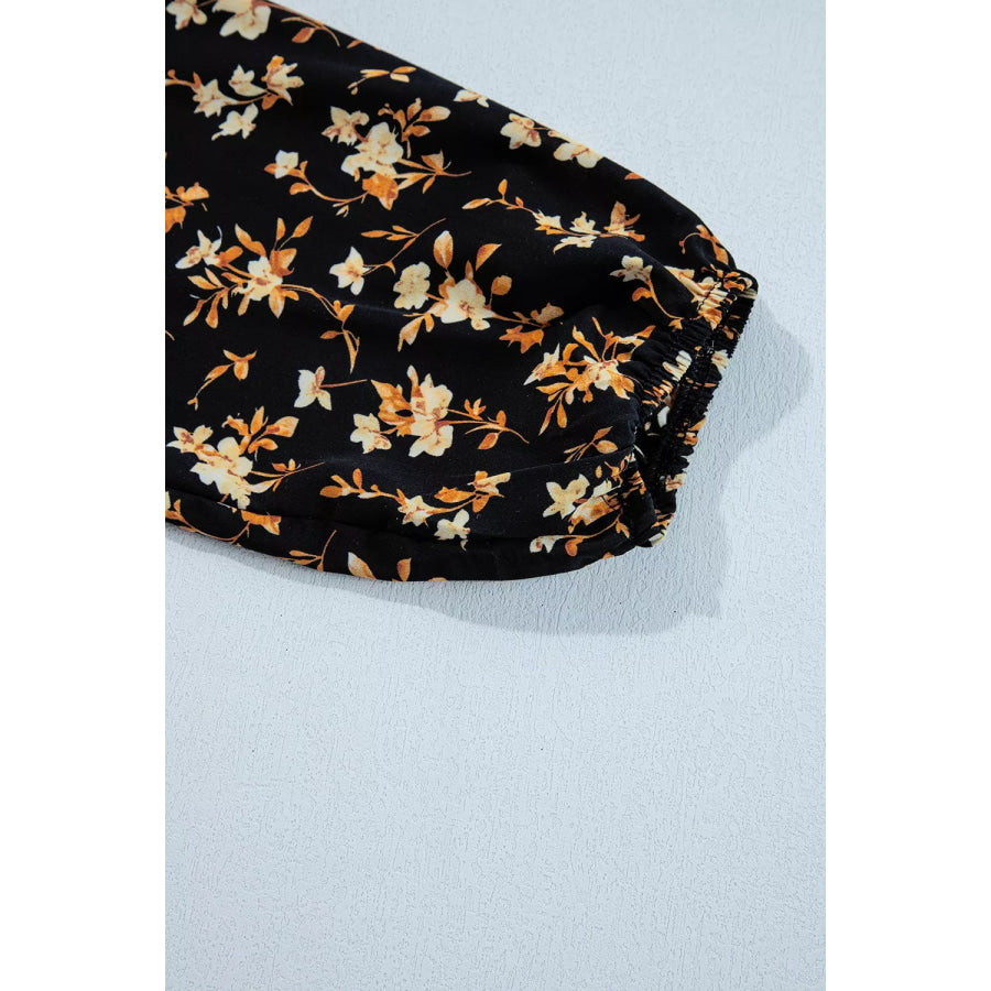 Floral Print Smocked Waist Long Sleeve Blouse Apparel and Accessories