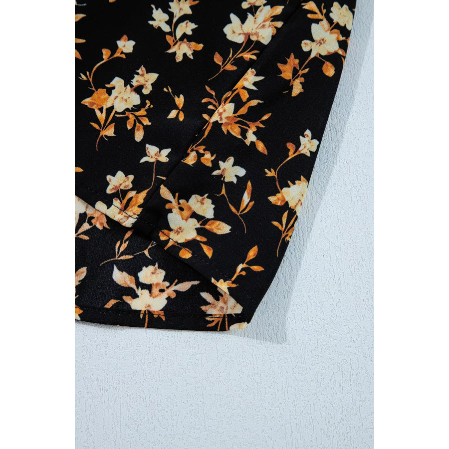 Floral Print Smocked Waist Long Sleeve Blouse Apparel and Accessories
