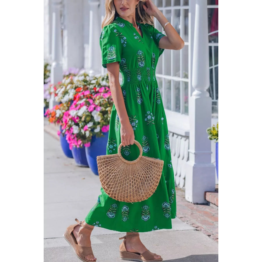 Floral Print Smocked Waist Maxi Dress Apparel and Accessories