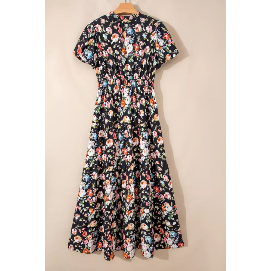 Floral Print Smocked Waist Maxi Dress Apparel and Accessories