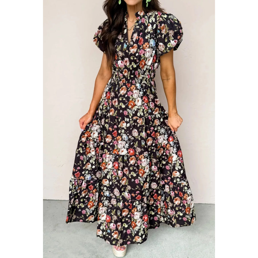 Floral Print Smocked Waist Maxi Dress Floral / S Apparel and Accessories