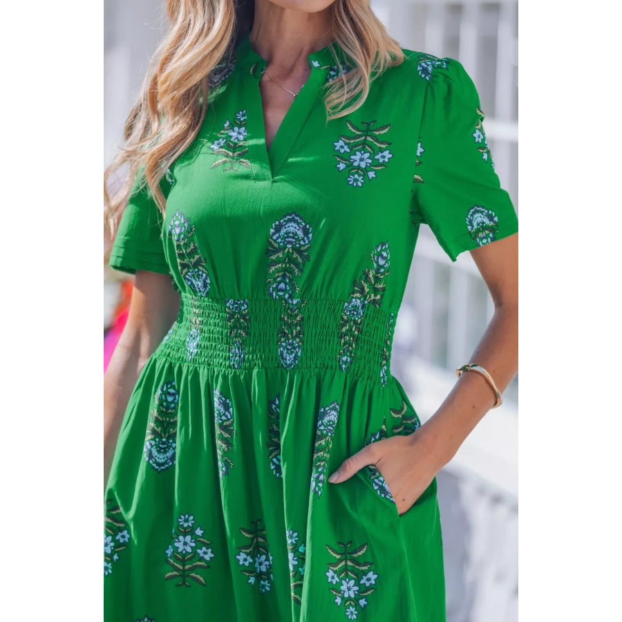 Floral Print Smocked Waist Maxi Dress Apparel and Accessories