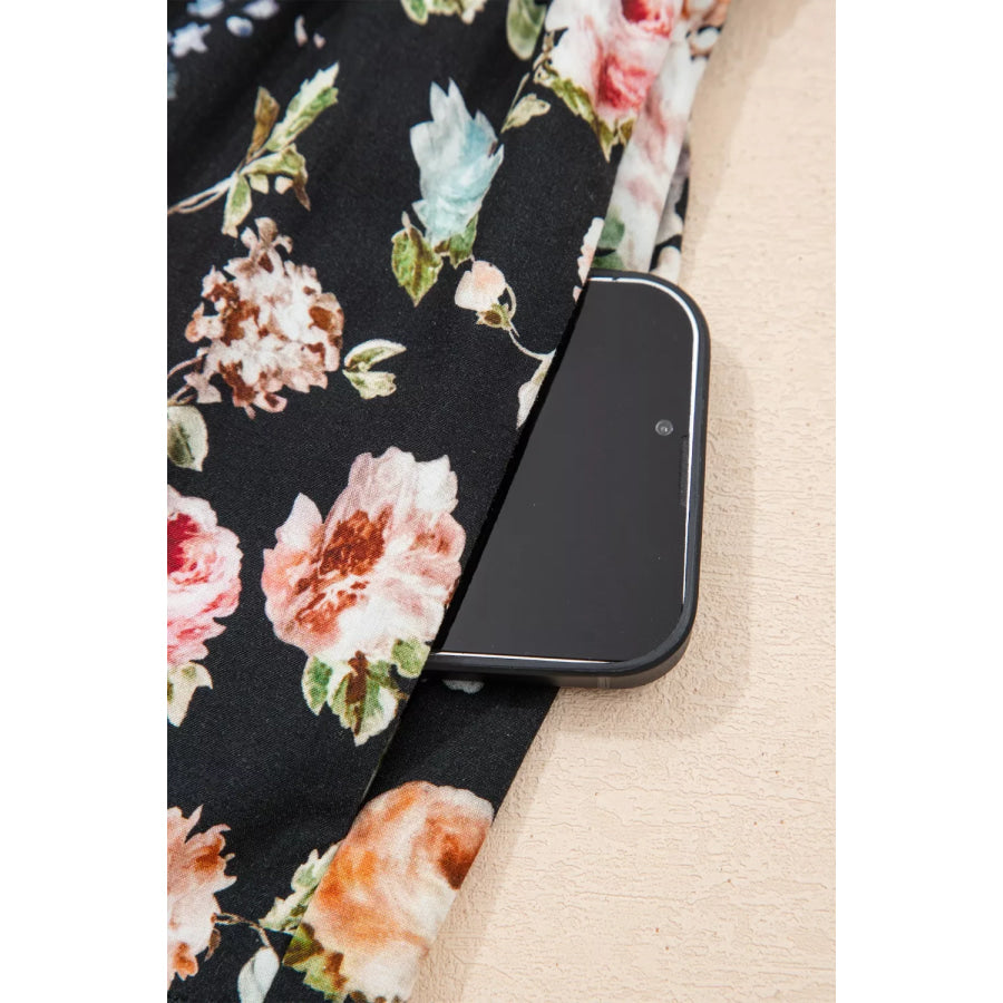 Floral Print Smocked Waist Maxi Dress Apparel and Accessories
