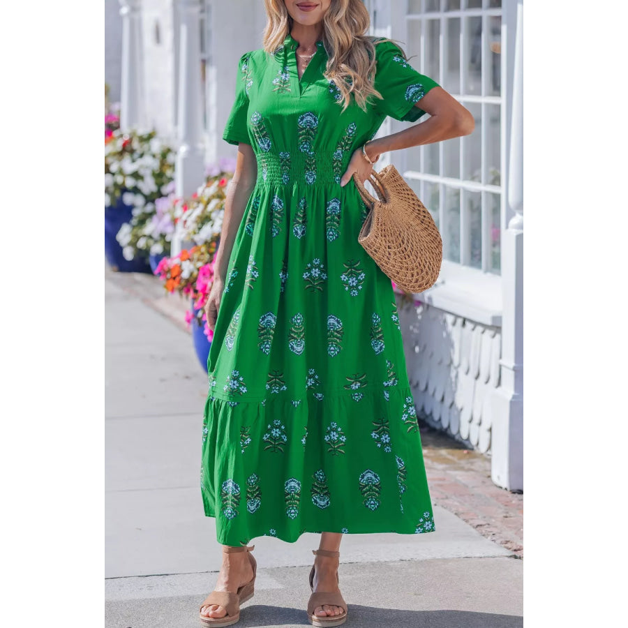 Floral Print Smocked Waist Maxi Dress Apparel and Accessories