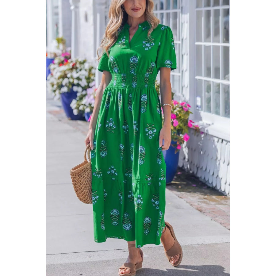 Floral Print Smocked Waist Maxi Dress Apparel and Accessories