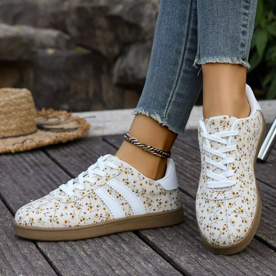 Floral Print Sneakers with Side Stripes Apparel and Accessories