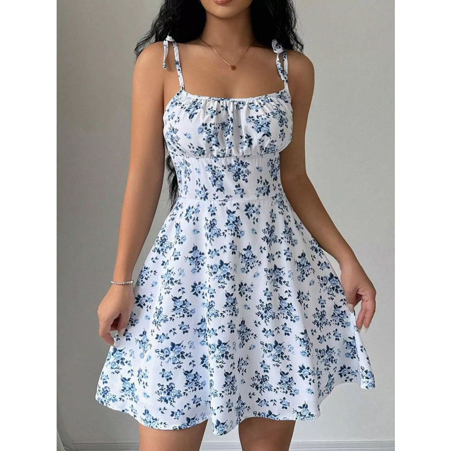 Floral Print Spaghetti Strap A-Line Mini Dress Apparel and Accessories