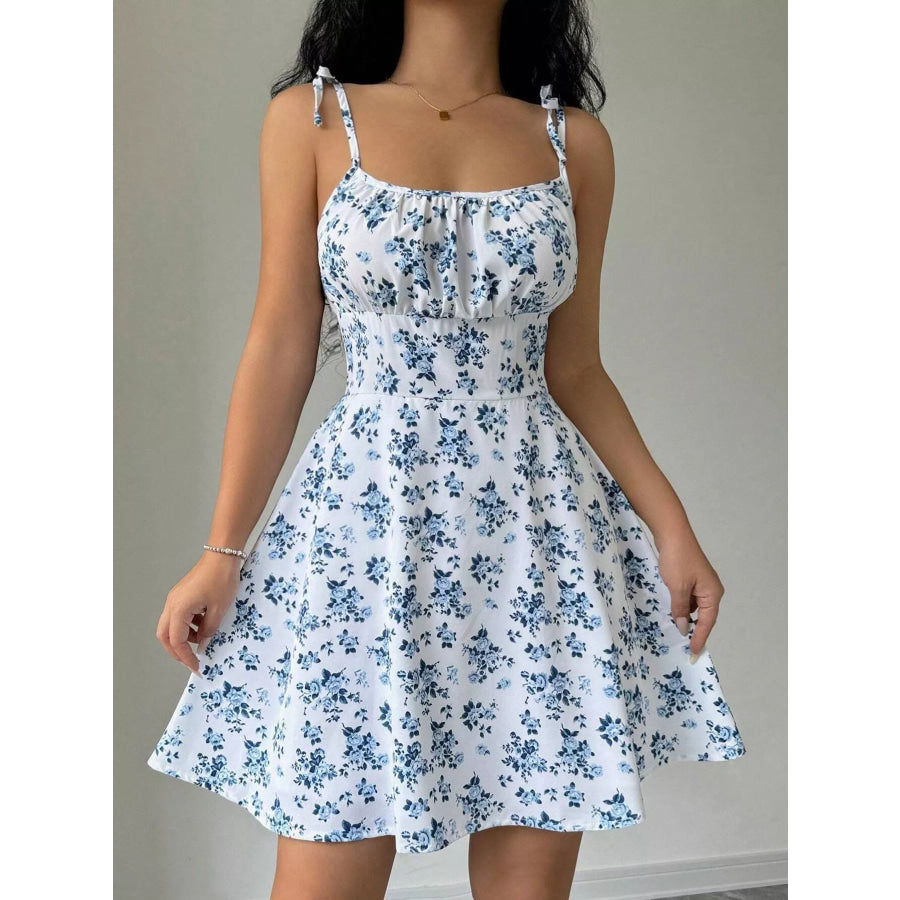Floral Print Spaghetti Strap A-Line Mini Dress Apparel and Accessories