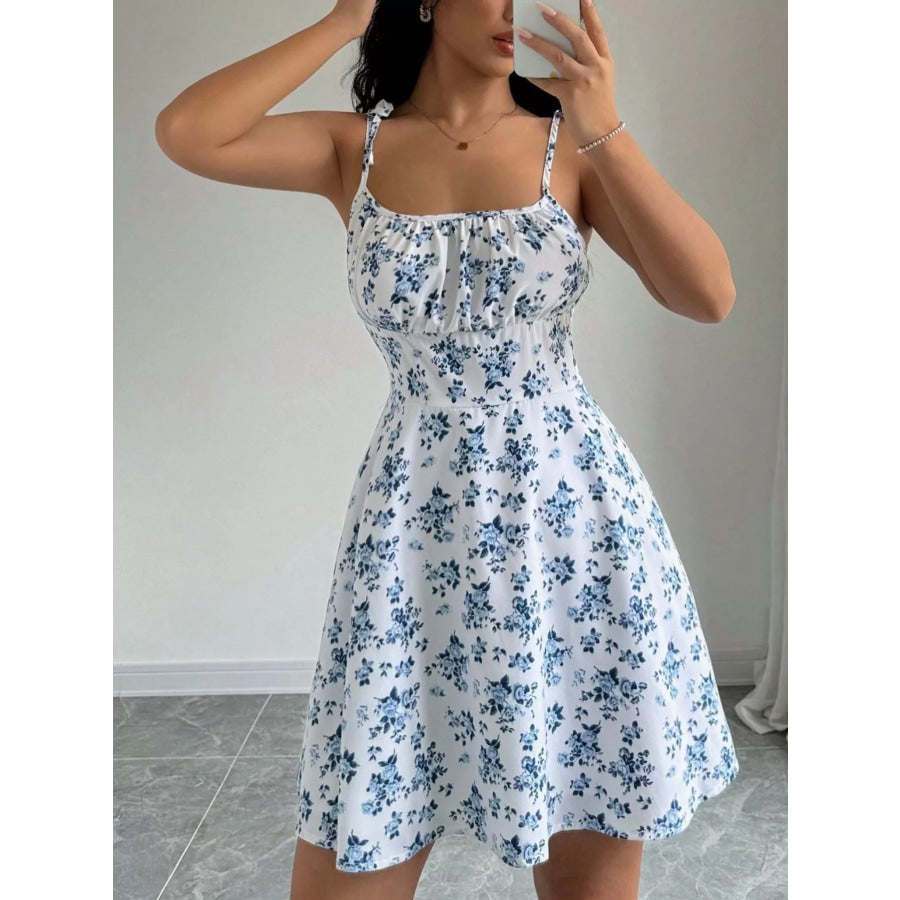 Floral Print Spaghetti Strap A-Line Mini Dress Apparel and Accessories