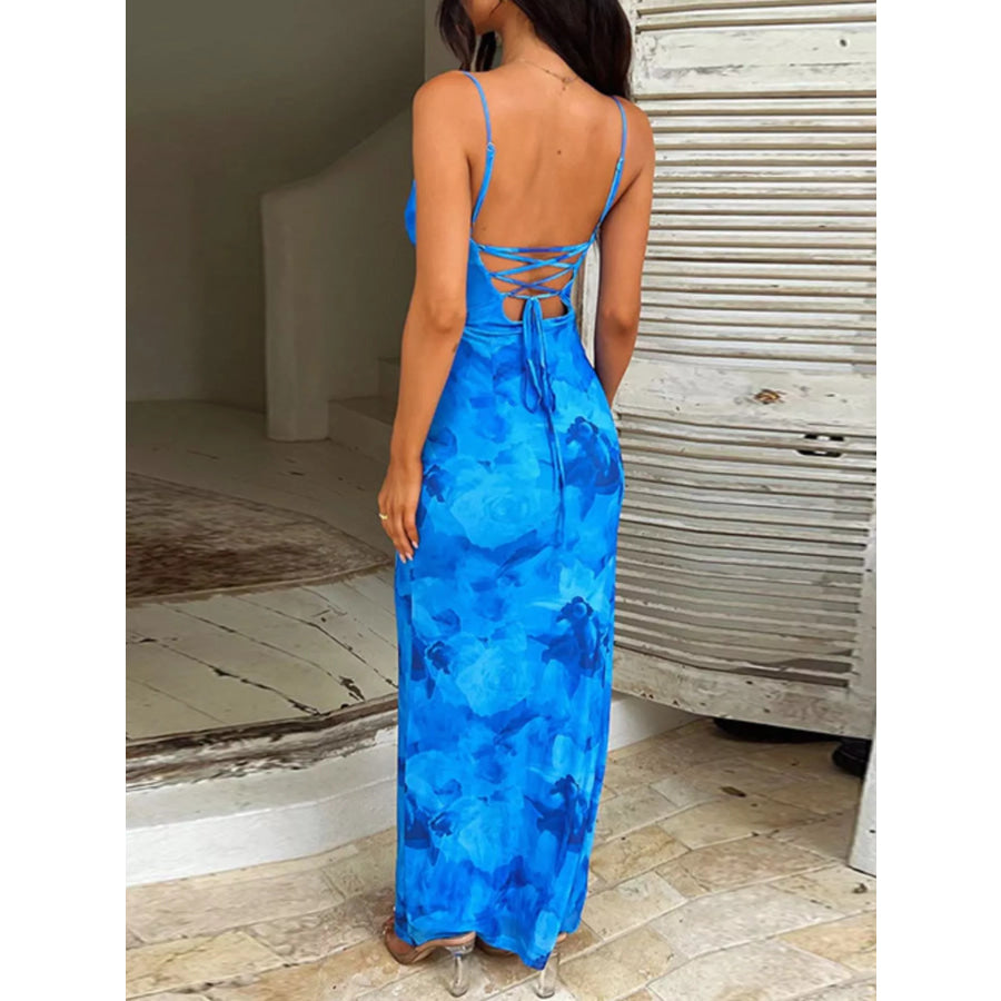 Floral Print Spaghetti Strap Maxi Cami Dress Blue / XS Apparel and Accessories