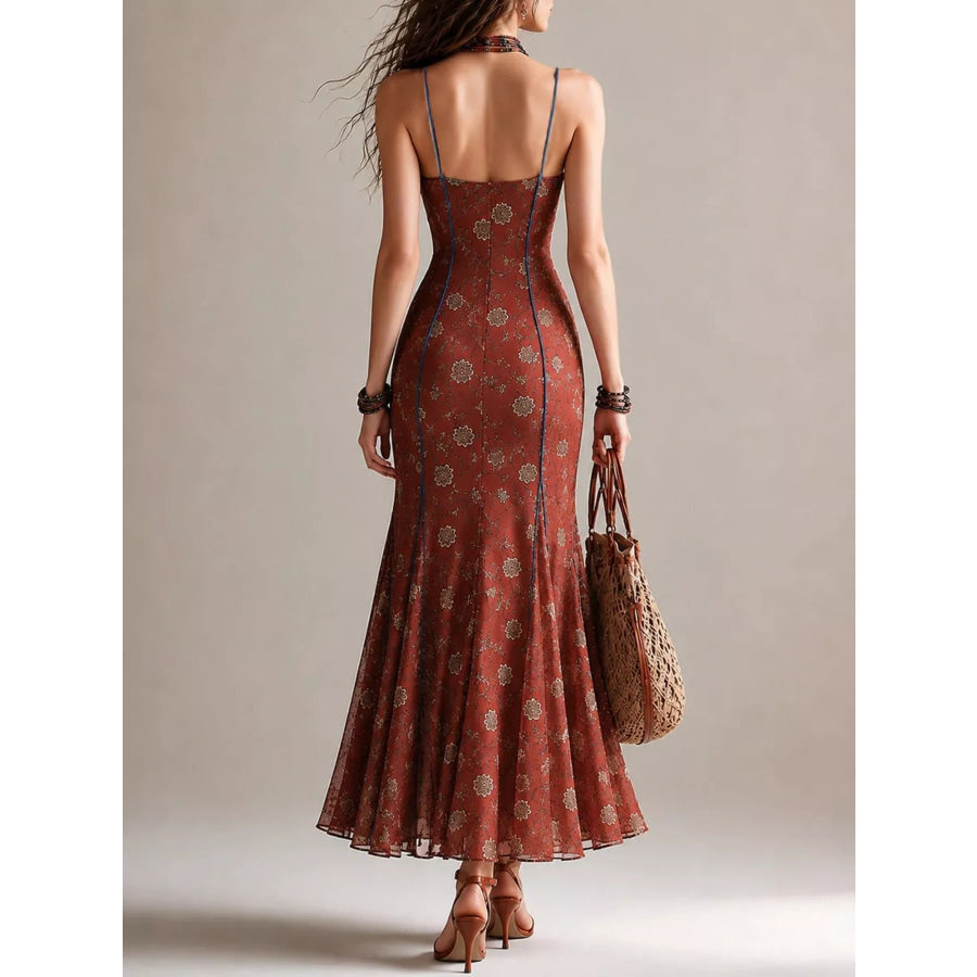 Floral Print Spaghetti Strap Maxi Dress with High Slit Apparel and Accessories