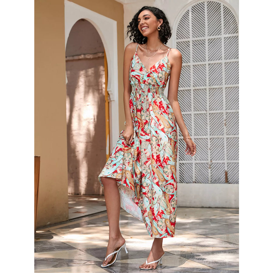 Floral Print Spaghetti Strap Midi Dress Apparel and Accessories