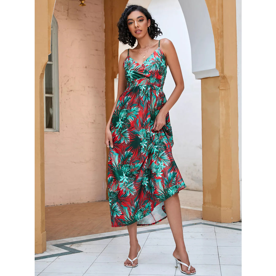Floral Print Spaghetti Strap Midi Dress Apparel and Accessories