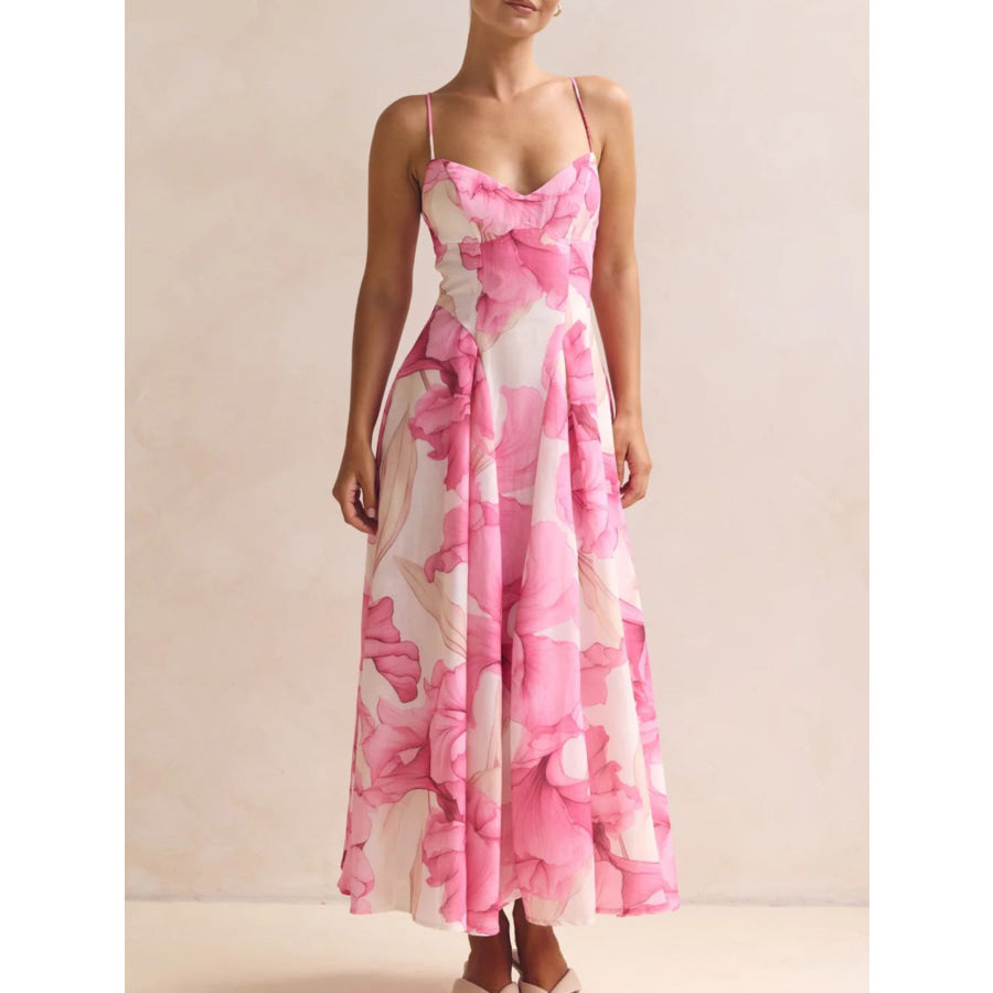 Floral Print Spaghetti Strap Midi Dress Apparel and Accessories