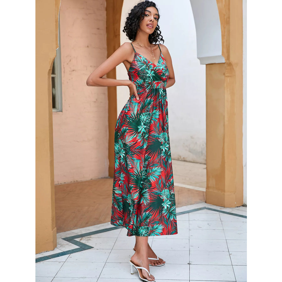 Floral Print Spaghetti Strap Midi Dress Apparel and Accessories