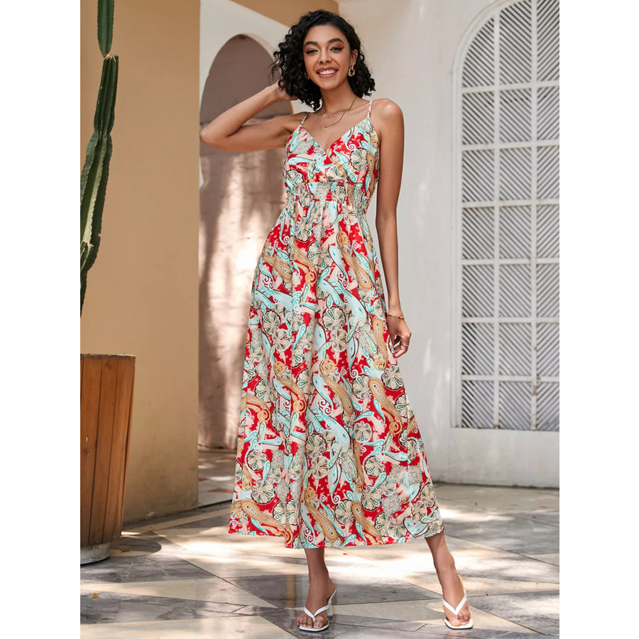 Floral Print Spaghetti Strap Midi Dress Apparel and Accessories