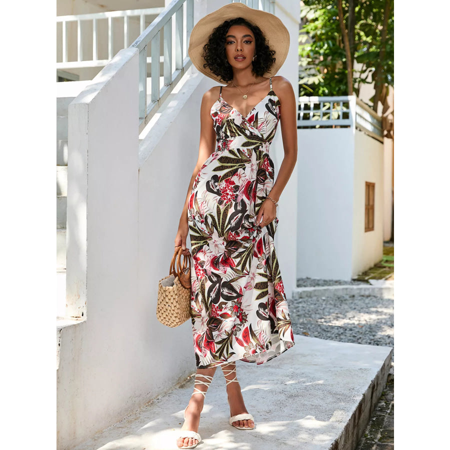 Floral Print Spaghetti Strap Midi Dress Apparel and Accessories