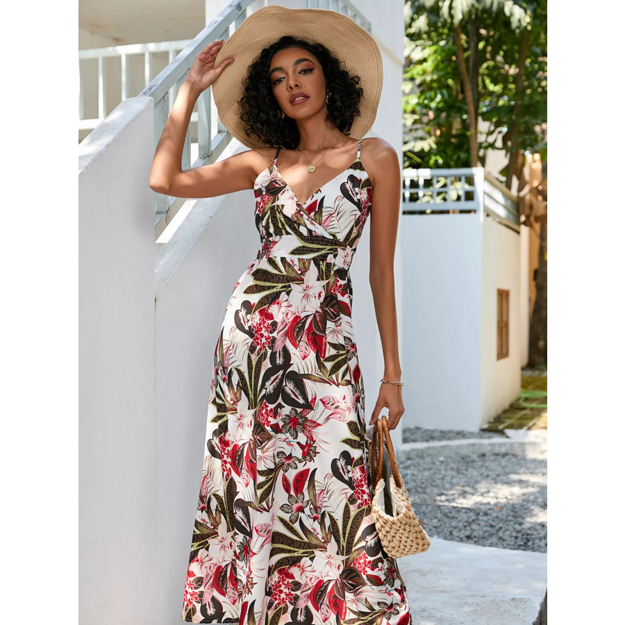 Floral Print Spaghetti Strap Midi Dress Apparel and Accessories