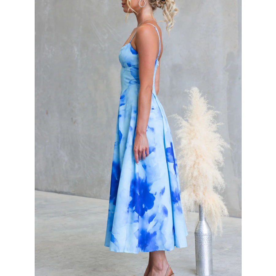 Floral Print Spaghetti Strap Midi Dress Apparel and Accessories