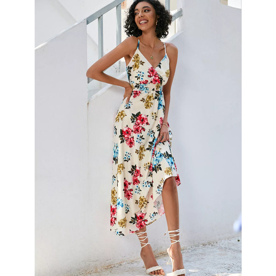 Floral Print Spaghetti Strap Midi Dress Apparel and Accessories