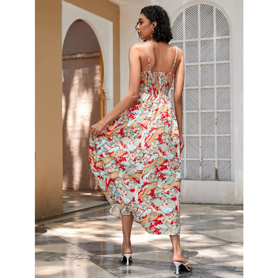 Floral Print Spaghetti Strap Midi Dress Apparel and Accessories