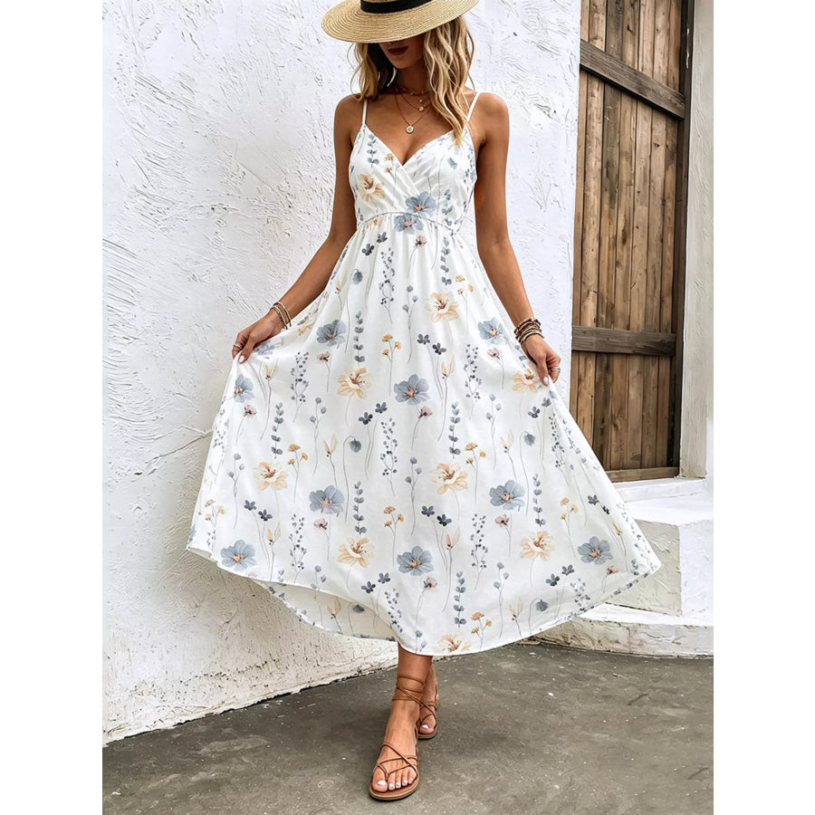 Floral Print Spaghetti Strap Midi Dress Apparel and Accessories