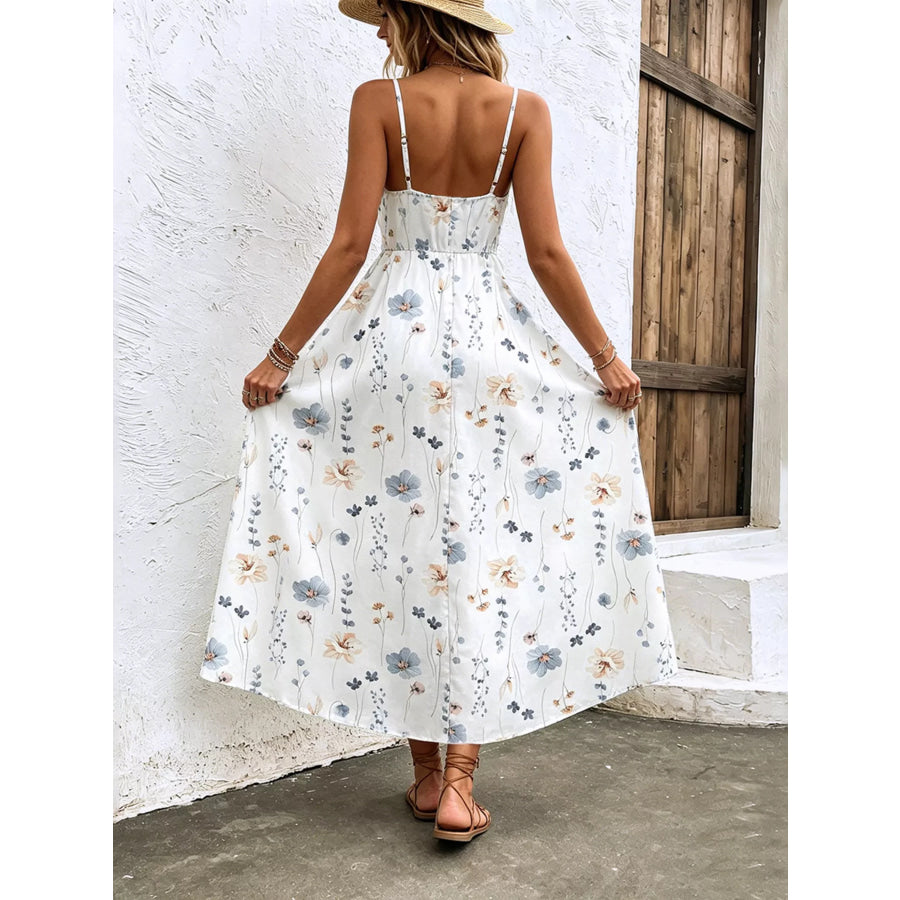 Floral Print Spaghetti Strap Midi Dress Apparel and Accessories