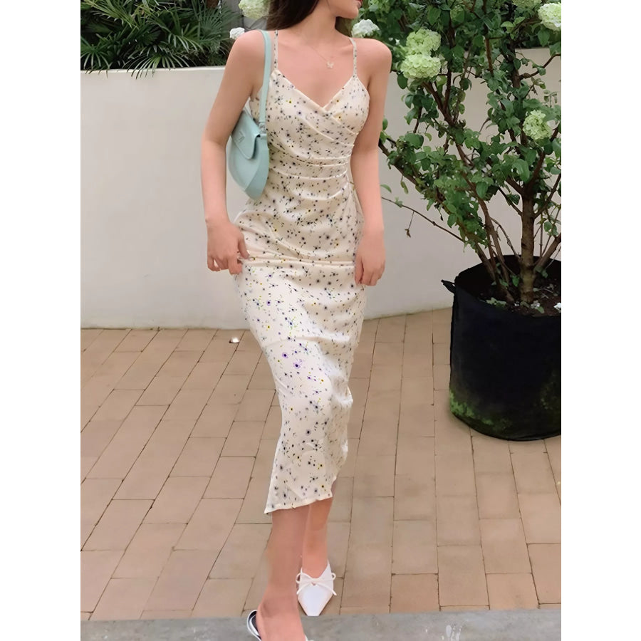 Floral Print Spaghetti Strap Midi Dress Apparel and Accessories