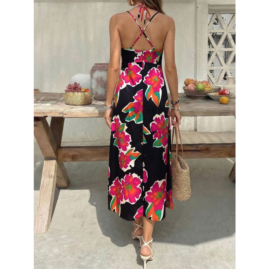Floral Print Spaghetti Strap Midi Dress Apparel and Accessories