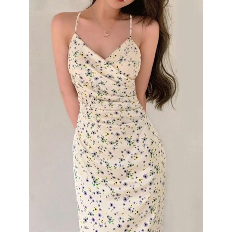 Floral Print Spaghetti Strap Midi Dress Apparel and Accessories