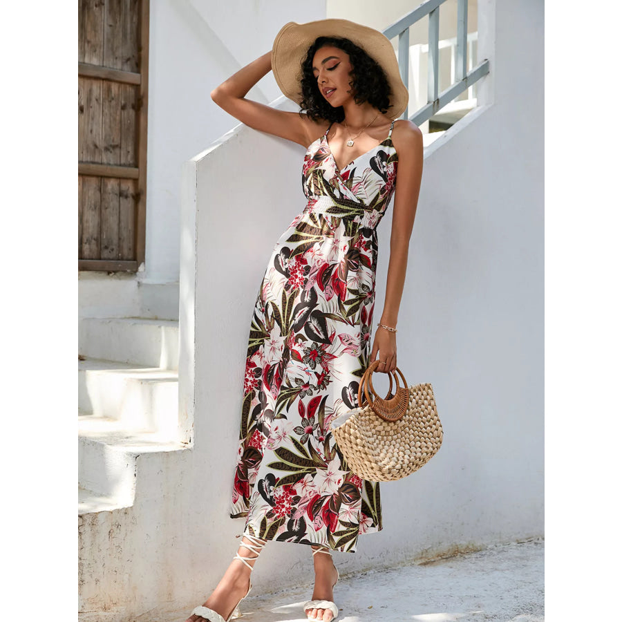 Floral Print Spaghetti Strap Midi Dress Apparel and Accessories