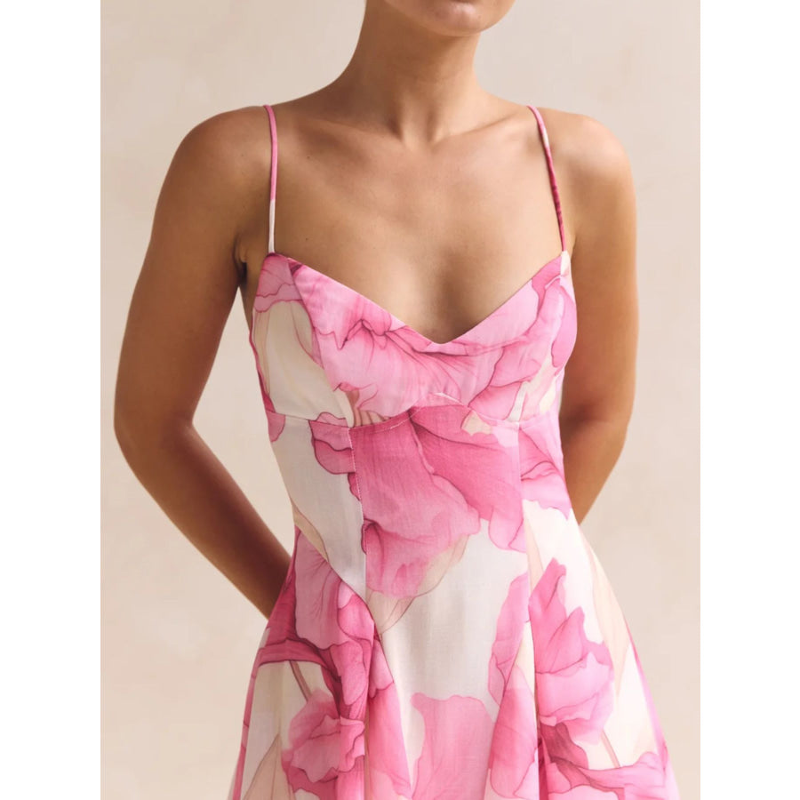 Floral Print Spaghetti Strap Midi Dress Apparel and Accessories