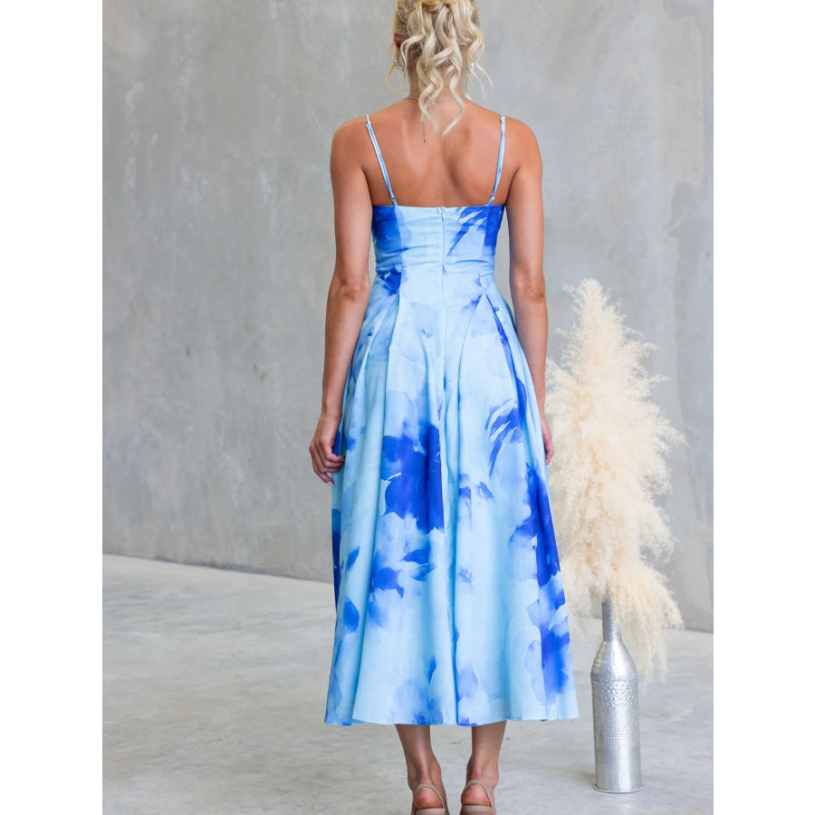 Floral Print Spaghetti Strap Midi Dress Apparel and Accessories