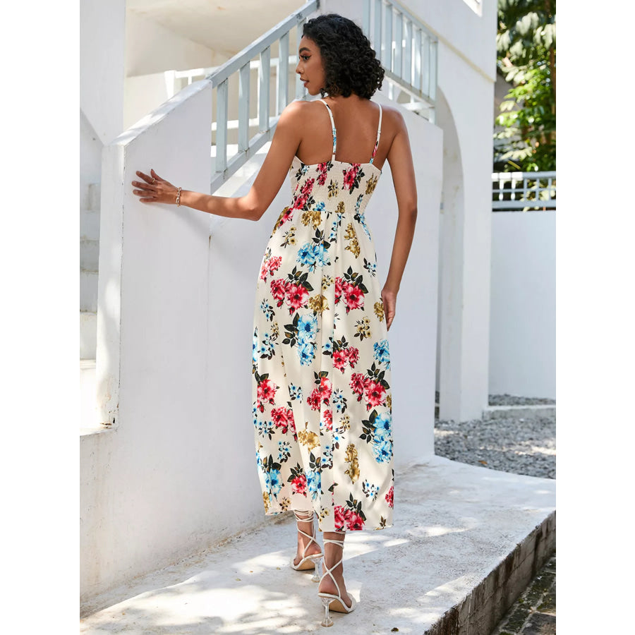 Floral Print Spaghetti Strap Midi Dress Apparel and Accessories