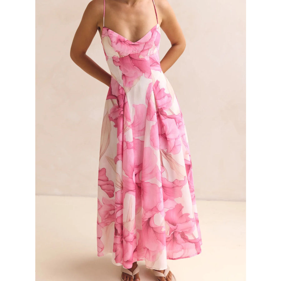 Floral Print Spaghetti Strap Midi Dress Apparel and Accessories