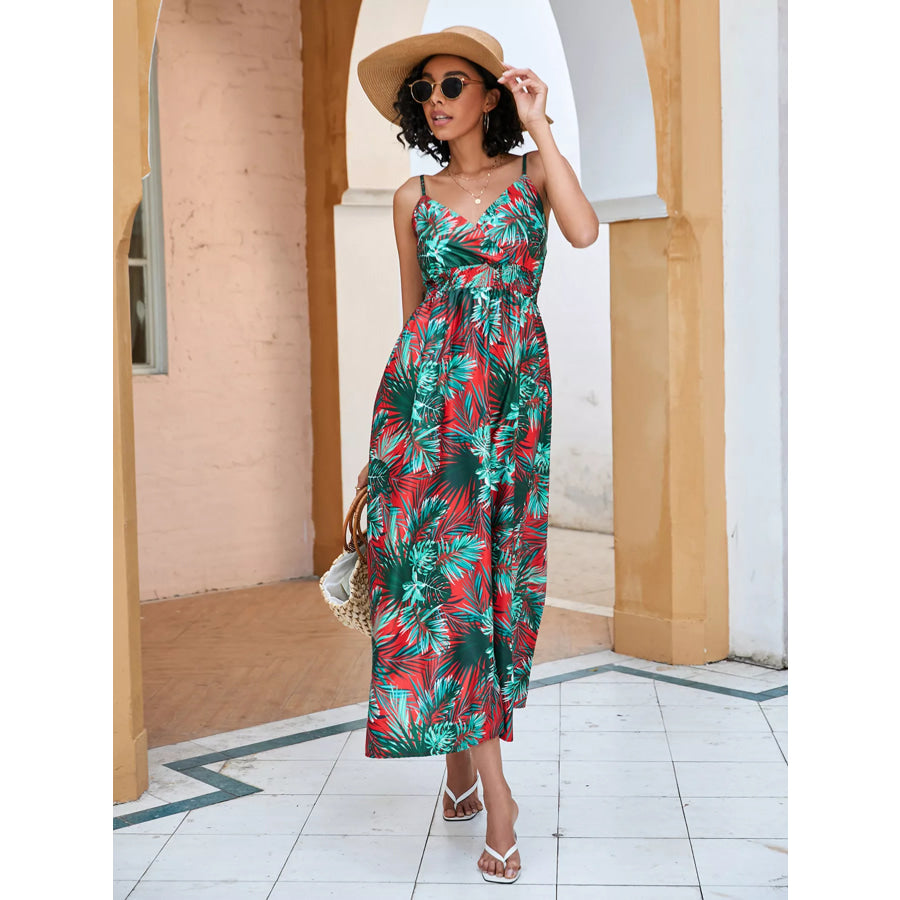Floral Print Spaghetti Strap Midi Dress Black Forest / S Apparel and Accessories