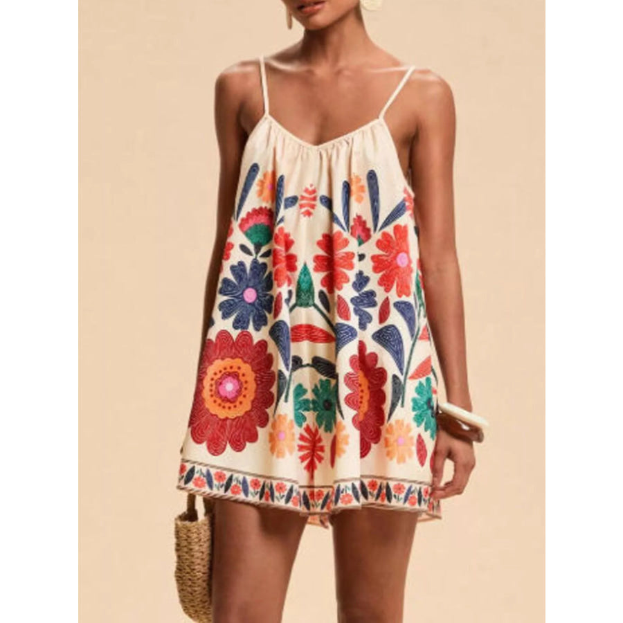 Floral Print Spaghetti Strap Romper Apparel and Accessories